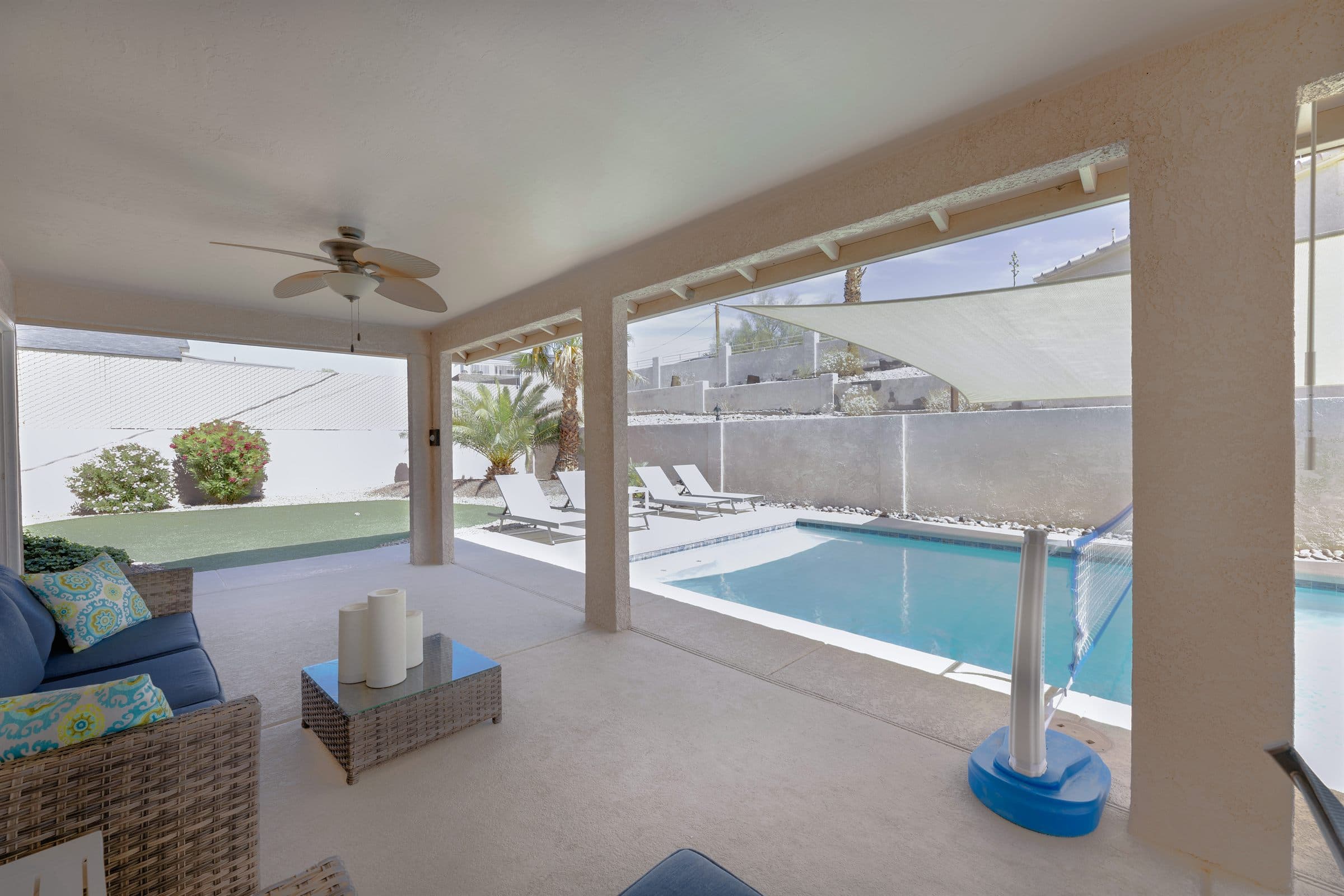Patio seating by the pool